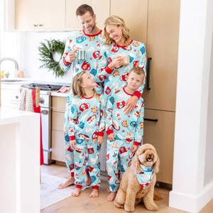 PATPAT Christmas Matching Family Pajamas Set Gingerbread Print Blue and RedPuS with Christmas Socks Light Blue - 1 of 4