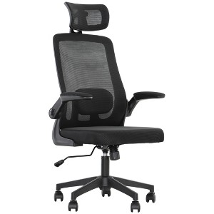 Mesh Office Chair, Ergonomic Desk Chair with Flip-up Armrest, Rotatable Headrest, Adjustable Lumbar Support - 1 of 4