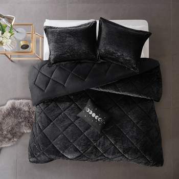 Intelligent Design 4pc King/California King Alyssa Velvet Quilted Diamond Ultra Soft Comforter Set Black