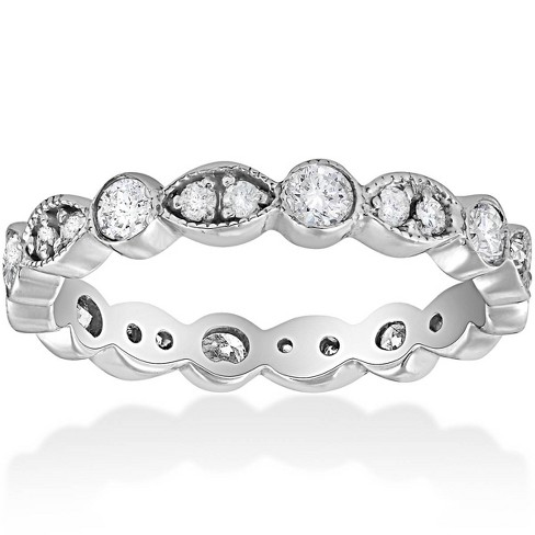 Pompeii3 Deco 3/4ct Diamond Eternity Anniversary Stackable Wedding Ring ...