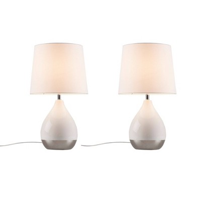 Liora 19" White and Silver Ceramic Table Lamp Set