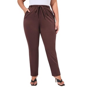 Coolmee Womens Plus Size Stretchy Work Pants Elastic Waist Business Casual Pants with Pockets Tapered Pants - 1 of 4