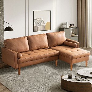 XIZZI Mid-Century Modern Chaise Lounge Sofa - Plush Suede Upholstery, Space-Saving 83" L-Shaped Sectional for Living Room, Light/Deep Brown - 1 of 4