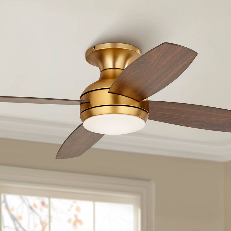 52" Casa Vieja Elite Modern Hugger Indoor Ceiling Fan with Light LED Remote Control Soft Brass Walnut Brown Opal Glass for Living Room Kitchen House, 2 of 10