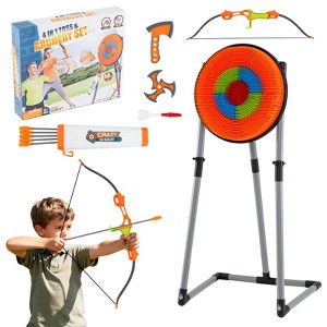 Costway 4 in 1 Throwing Target Set with Bristle Target, 3 Throwing axes 3 Ninja Darts a Bow - 1 of 4