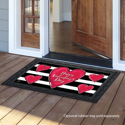 Valentine's Heart Striped Black and White Rubber Doormat 30" x 18"
