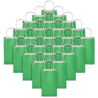 Green Small Paper Gift Bags with Handles, 25-Pack