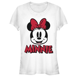 Juniors Womens Mickey & Friends Retro Minnie Mouse Big Face T-Shirt - 1 of 4