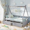 Costway Twin Size House Bed with Roof Safety Guardrail 2 Storage Drawers Wood Slat Support Gray - 2 of 4