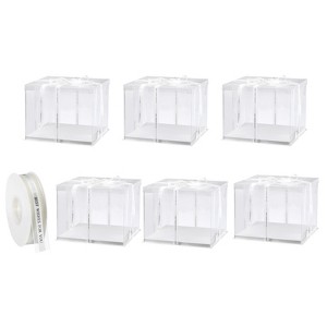 Unique Bargains 6 Pcs Birthday Parties Wedding Clear Tall Cake Box with Ribbon 1 Pc - 1 of 4