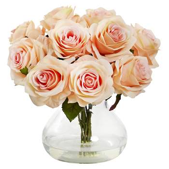Rose Arrangement with Vase, Peach - Nearly Natural