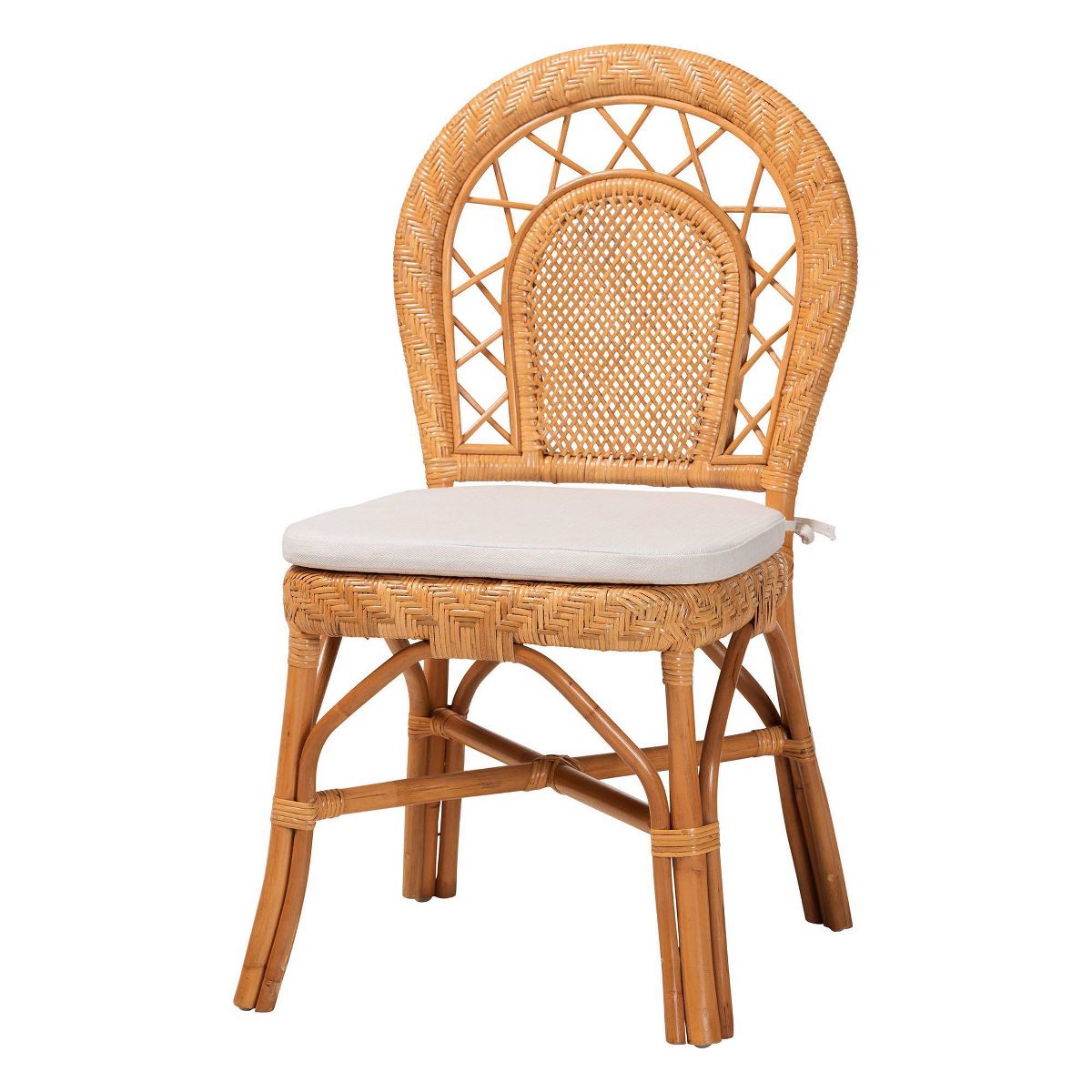 bali & pari Adam Natural Rattan Dining Chair with Curved Backrest and Removable Cushion Light Honey