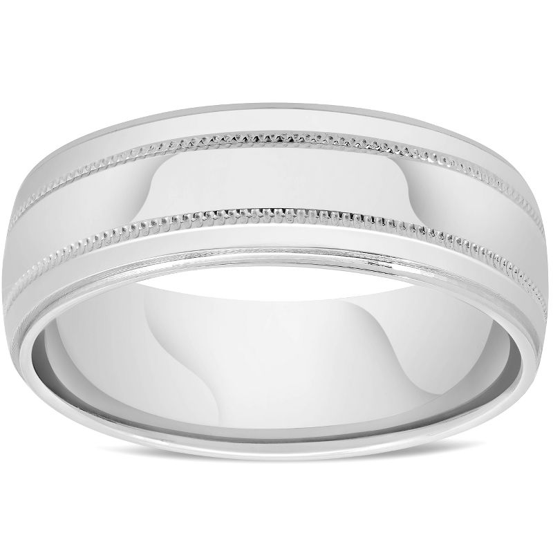 Pompeii3 Mens 10k White Gold 7mm Band High Polished Double Milgrain Accent Wedding Ring, 1 of 4