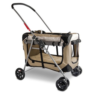 Red Foldable Pet Stroller with Detachable Carrier