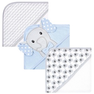 Hudson Baby Infant Boy Cotton Rich Hooded Towels, White Dots Gray Elephant, One Size - 1 of 4