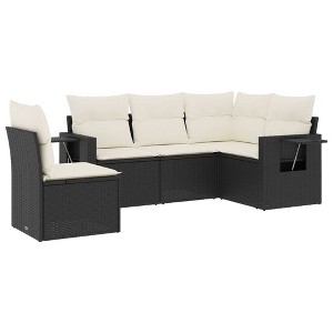 vidaXL Garden Sofa Set Black PE rattan 5 Piece Set Adjustable Feet - 1 of 4