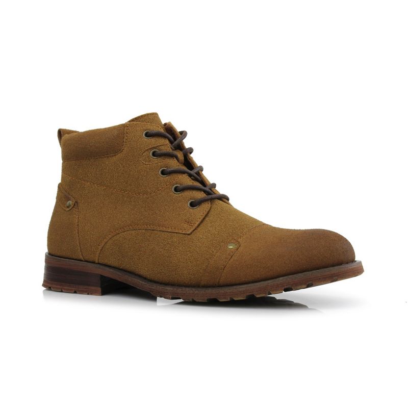 Ferro Aldo Mens Colin MFA806033 Suede Mid Top Lace-up Work Boots, in Toffee Yellow Suede, Size 8