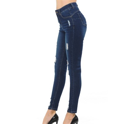 Wax Jeans Women's Push-Up True Stretch High-Rise Destructed Skinny Jean