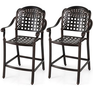 Costway 25.5” Outdoor Bar Stool Set of 2/4 with Ergonomic Back, Arms & Footrest for Garden - 1 of 4