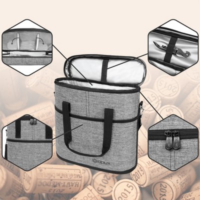 Heather Gray Insulated 3 Bottle Wine Carrier Tote