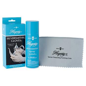 Hagerty Silversmiths' Spray Polish and Gloves 3 piece. Set with R-22 Tarnish Preventative