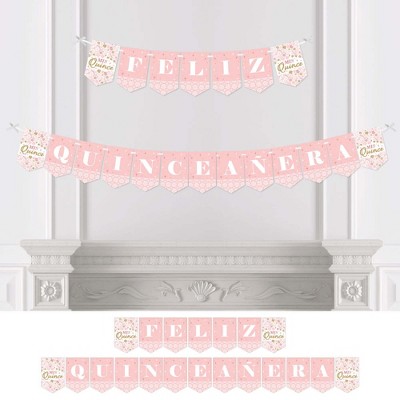 Big Dot of Happiness Mis Quince Anos - Quinceanera Sweet 15 Birthday Party Bunting Banner - Birthday Party Decorations - Happy Birthday