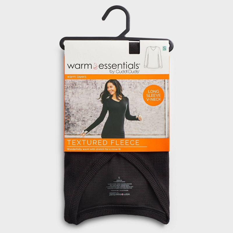 Warm Essentials by Cuddl Duds Women's Textured Fleece Thermal V-Neck Top - Black, 6 of 9