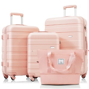 YONWAY 4 Piece Luggage Set, Hardshell ABS Carry-On Set, with Travel Bag, with 360° Wheels & TSA Lock (Pink) - 1 of 4