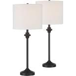 360 Lighting Modern Buffet Table Lamps 26" High Set of 2 Black Metal White Fabric Drum Shade for Dining Room