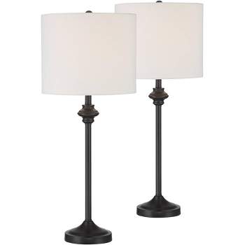 360 Lighting Lynn Modern Buffet Table Lamps 26" Tall Set of 2 Black Metal White Fabric Drum Shade for Bedroom Living Room Bedside Nightstand Office