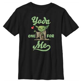 Boy's Star Wars Valentine's Day Yoda One for Me Black T-Shirt