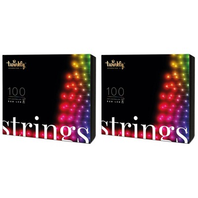 Twinkly TWS100STP-GUS 100 LED RGB Multicolor 26 ft Decorative String Lights, Bluetooth, Wifi, & App Control for Home, Bedroom, & Dorm Room Use, 2 Pack