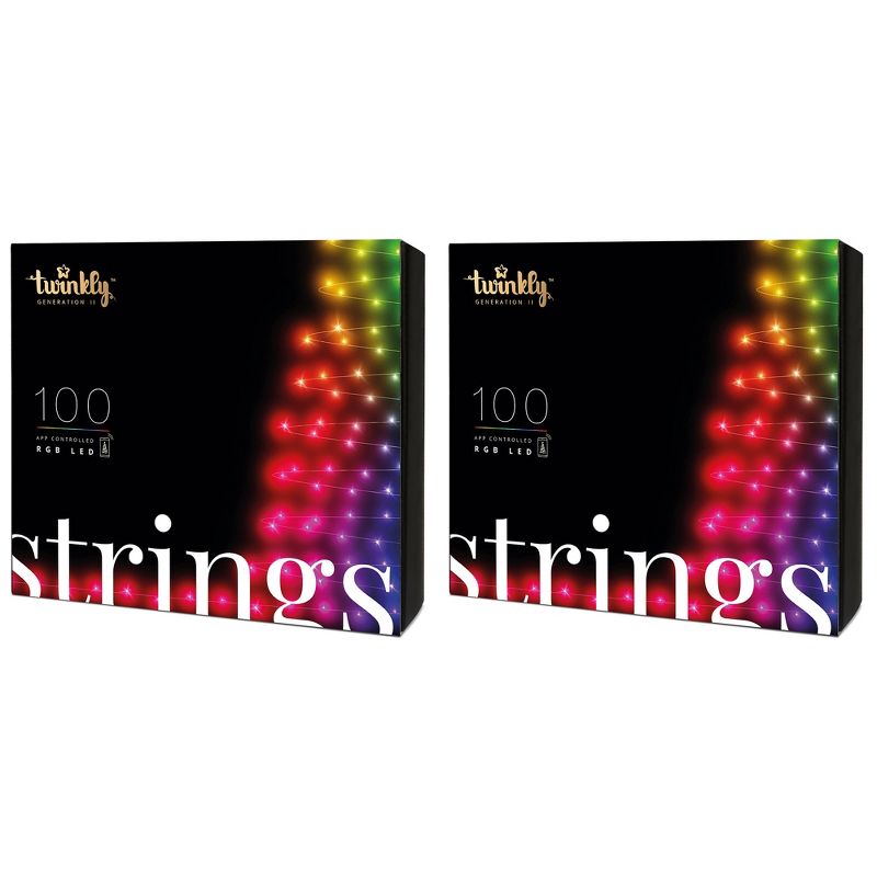 Twinkly Strings App-Controlled LED Christmas Lights 100 RGB (16 Million Colors) 26.2  feet Green Wire Indoor/Outdoor Smart Lighting Decoration(2 Pack), 2 of 7