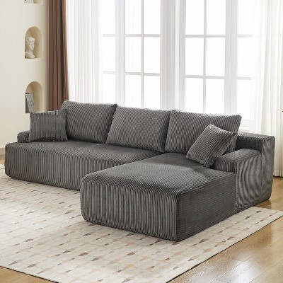 Cloud Sectional Couch 106" Modern L-Shape Corner Modular Upholstered Sofa with Loveseat Chaise Deep Seat Plush Corduroy Fabric Foam Cushions Dark