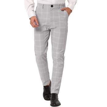 Lars Amadeus Men's Plaid Patterned Slim Fit Flat Front Business Dress Pants