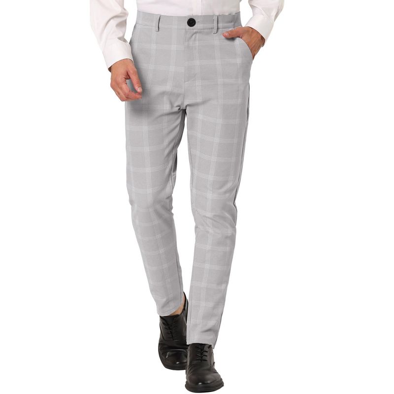 Lars Amadeus Men's Plaid Patterned Slim Fit Flat Front Business Dress Pants, 1 of 7