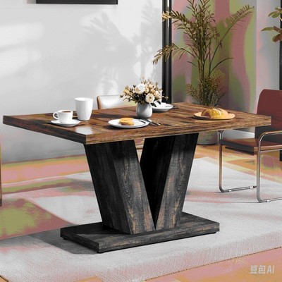MAYEERTY 47" Dining Table, Farmhouse Wooden Kitchen Dinner Table with Duty Pedestal