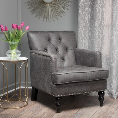 SKRAN Fabric Tufted Club Chair, White Blue for Living Room, Bedroom, Home, Office, Slate