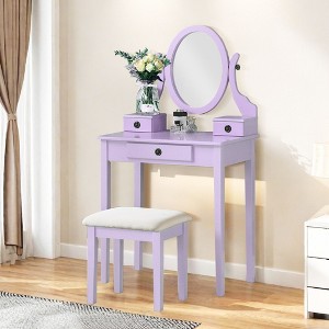 NicBex Vanity Desk with Mirror 30" Vanity Table with Oval Mirror, British Style Wood Makeup Vanity with 3 Drawer and 1 Upholstered Stool - 1 of 4