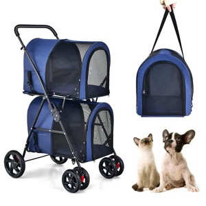 Tangkula 4-in-1 Double Pet Stroller w/ Detachable Carrier Travel Carriage for Cats - 1 of 4