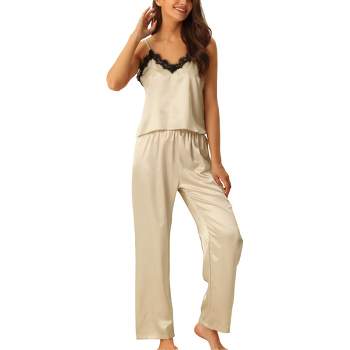 Women's Casual Modal Pajamas Sets Lace Trim Cami Tops Long Pants Sleepwear  