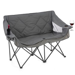 Arrowhead Outdoor Portable Folding Double Duo Camping Chair Loveseat Couch w/ 2 Cup & Wine Glass Holder, Supports up to 500lbs (Granite Grey) - 1 of 4