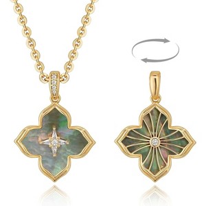 14K Gold Plated 2-Sided Necklace - Lucky Clover & Cross Pendant with Pearl Accents, Dainty Chain for Women - 1 of 4