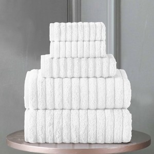 BAGOKIE 100% Turkish Cotton Corduroy Ribbed Bath Towels 6-Piece Set - 1 of 4
