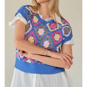 Women's Multi Color Crochet Top - ADORA - 1 of 2