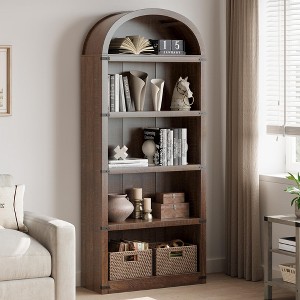 71.65" Arched Farmhouse Bookcase, 5-Tier Tall Wooden Bookshelf for Living Room, Office & Bedroom Display - 1 of 4