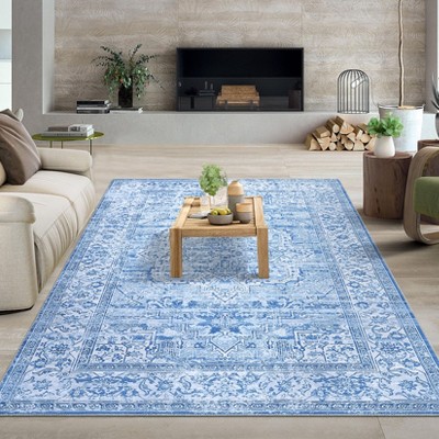 Large Machine Washable Rugs Vintage Oriental Printed Accent Carpet With Non-Slip Backing Ultra-Thin Stain-Resistant Rug for Living Room Bedroom