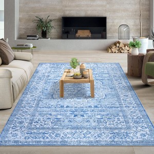 Large Machine Washable Rugs Vintage Oriental Printed Accent Carpet With Non-Slip Backing Ultra-Thin Stain-Resistant Rug for Living Room Bedroom - 1 of 4