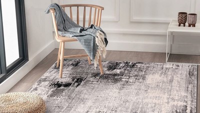 Yellow and Gray Abstract Synthetic Runner Rug 2' x 7'