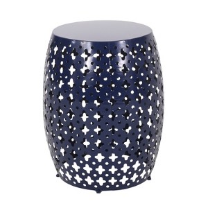 XINGHANZHENXUAN Black Modern Metal End Table, Barrel Accent Side Table with Geometric Iron Cut Design, Powder-Coated Finish, No Assembly Required - 1 of 4